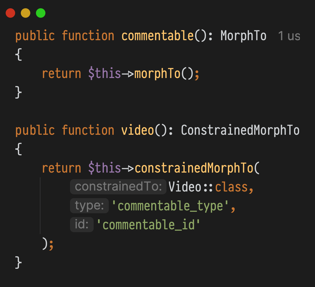 Constrained MorphTo example Code example of a constrained MorphTo relation