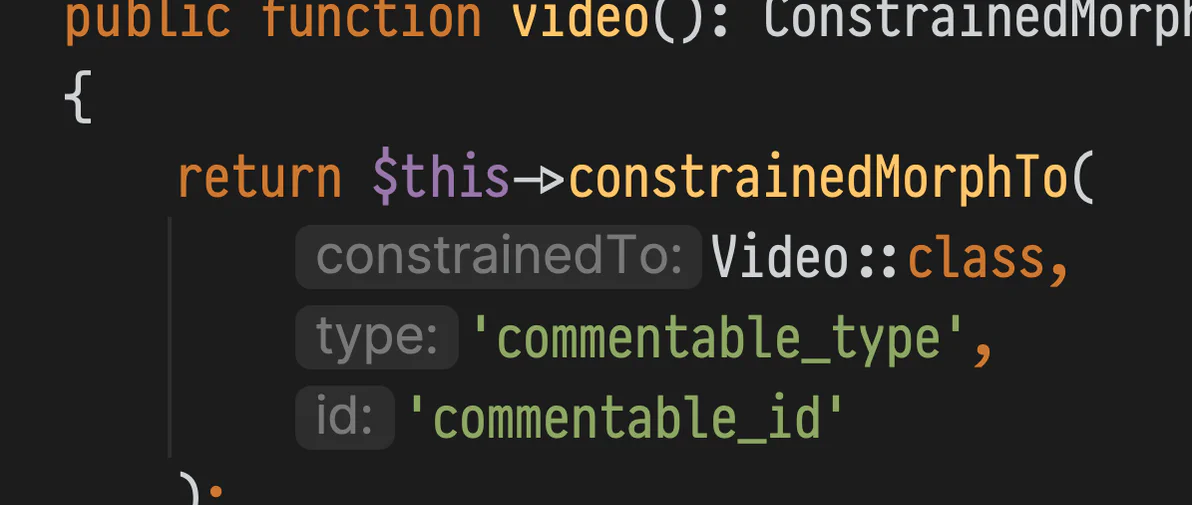 Code example of a constrained MorphTo relation