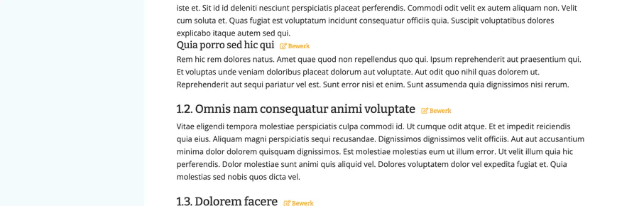 Organisation page with placeholder text showcasing recursively generated heading numbers
