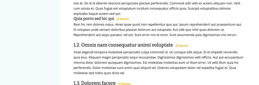 Organisation page with placeholder text showcasing recursively generated heading numbers